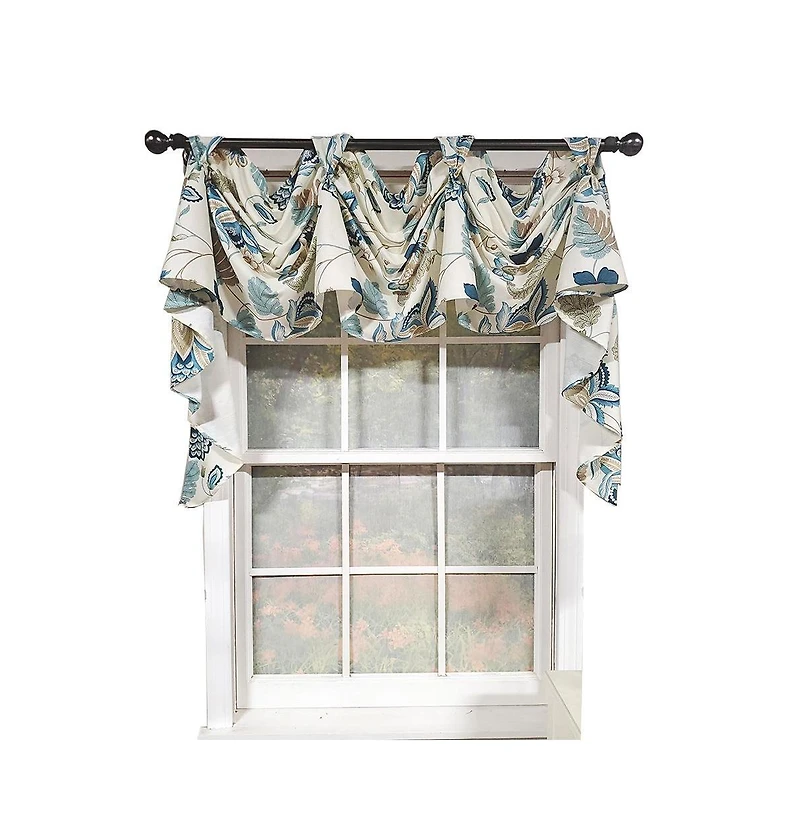 Rlf Home Samanta 3" Tab Top Luxurious and Elegant Window Treatment 3-Scoop Victory Swag 56" x 18" Blue