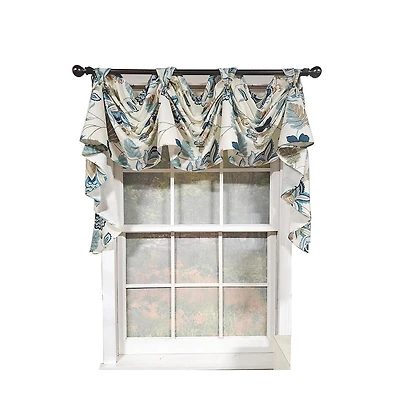 Rlf Home Samanta 3" Tab Top Luxurious and Elegant Window Treatment 3-Scoop Victory Swag 56" x 18" Blue