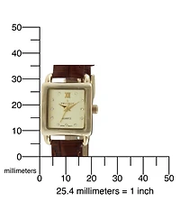 Peugeot Women's 20mm Square Watch with Glossy Brown Leather Strap