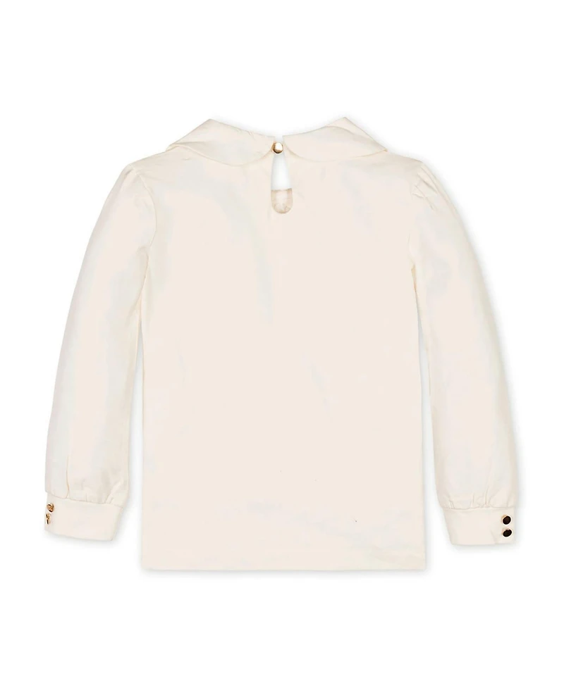 Hope & Henry Girls Organic Long Sleeve Knit Top with Woven Collar