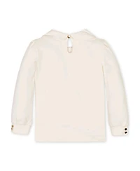 Hope & Henry Girls Organic Long Sleeve Knit Top with Woven Collar