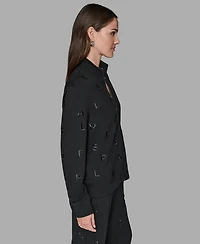 Karl Lagerfeld Paris Women's Logo Detail Long Sleeve Jacket