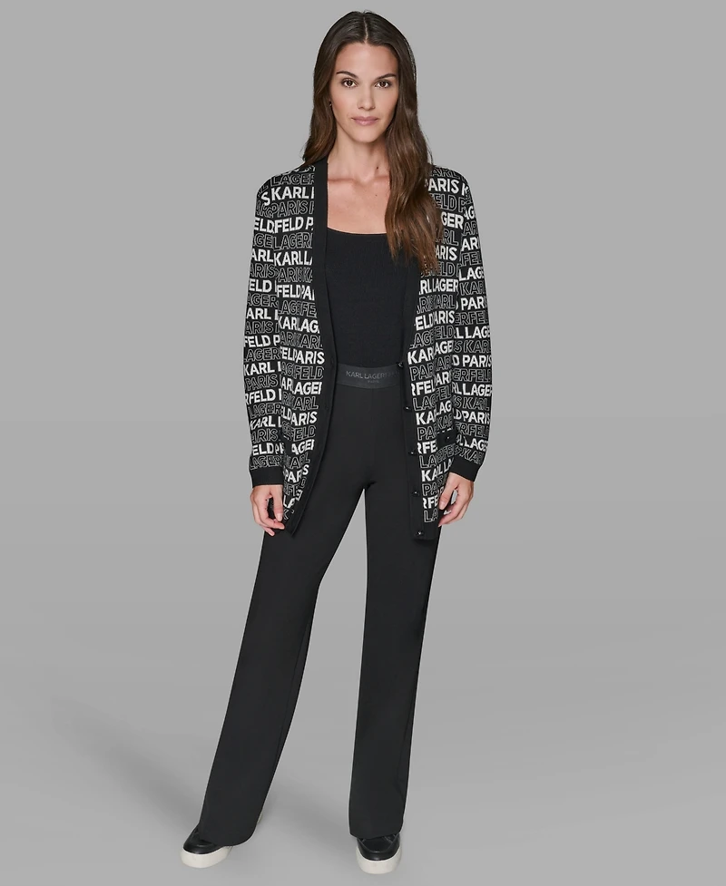 Karl Lagerfeld Paris Women's Linear V-Neck Cardigan Sweater