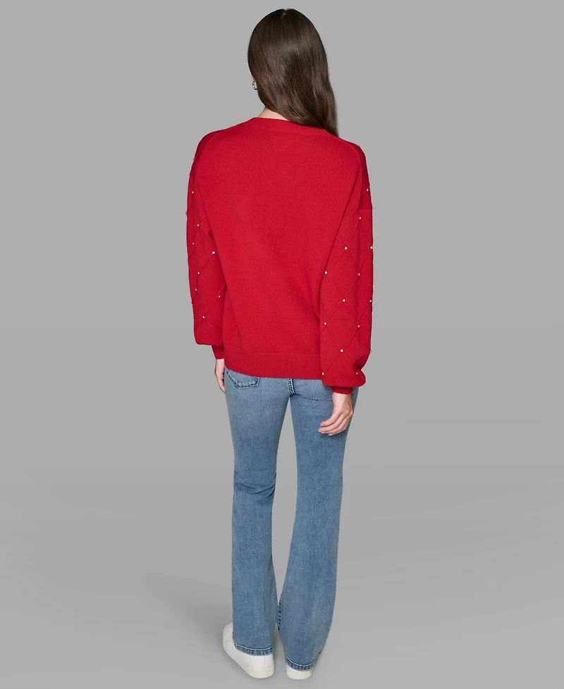 Karl Lagerfeld Paris V-Neck Diamond Pattern Sweater