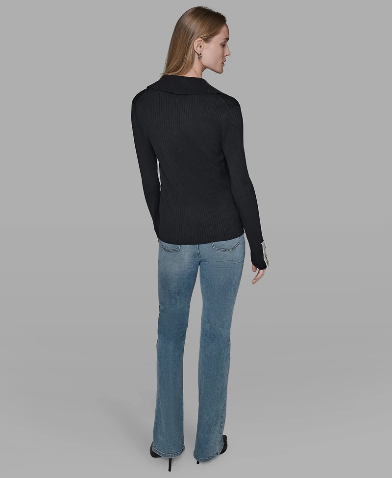 Karl Lagerfeld Paris Women's Open Collar Button Down Sweater