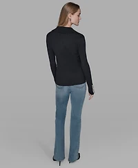 Karl Lagerfeld Paris Women's Open Collar Button Down Sweater