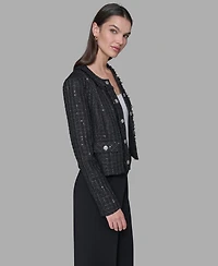 Karl Lagerfeld Paris Women's Cropped Collarless Tweed Jacket