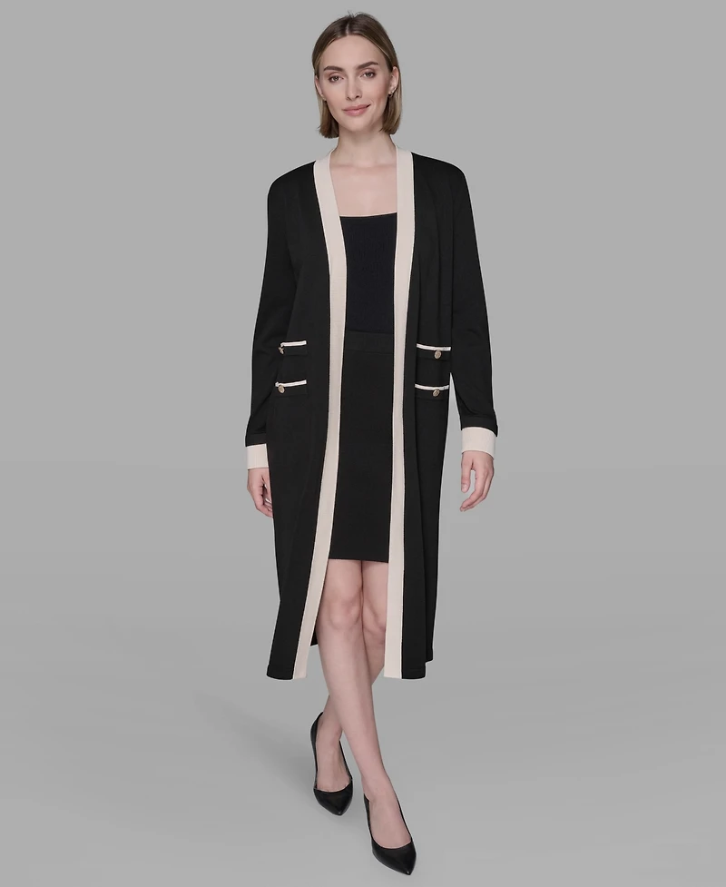 Karl Lagerfeld Paris Framed Long Button Down Cardigan Sweater