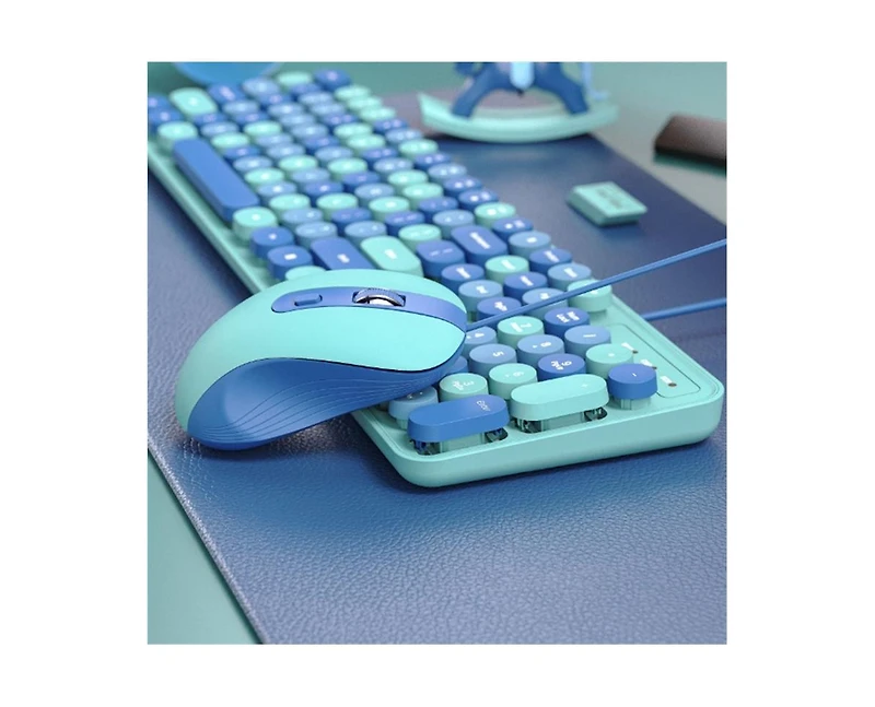 Risokeys Wireless Keyboard And Mouse Set – Silent Typing, Retro Round Keys, Battery Operated, 2.4G Connection, Blue