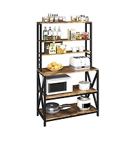 Yaheetech 64.5"H 6-Tier Metal & Particleboard Wine Rack, 10 Hooks, Power Outlets, Adjustable Feet Rustic Baker s Rack