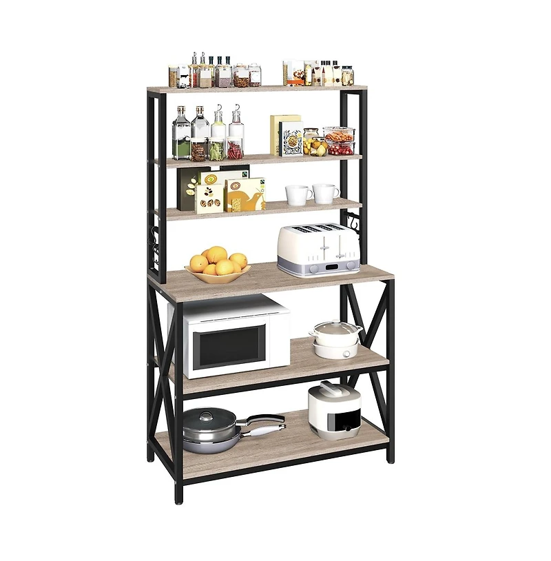 Yaheetech Rustic Gray 6-Tier Metal & Wood Baker s Rack, Multi-Level Kitchen Storage Organizer