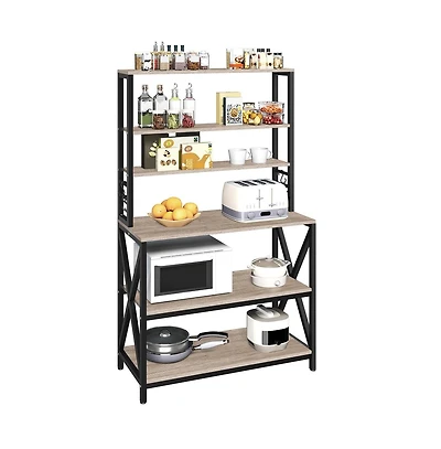 Yaheetech Rustic Gray 6-Tier Metal & Wood Baker s Rack, Multi-Level Kitchen Storage Organizer