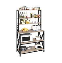 Yaheetech Rustic Gray 6-Tier Metal & Wood Baker s Rack, Multi-Level Kitchen Storage Organizer