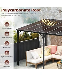 Costway 10' X 13' Wall-Mounted Patio Gazebo with Sloped Polycarbonate Roof Metal Frame
