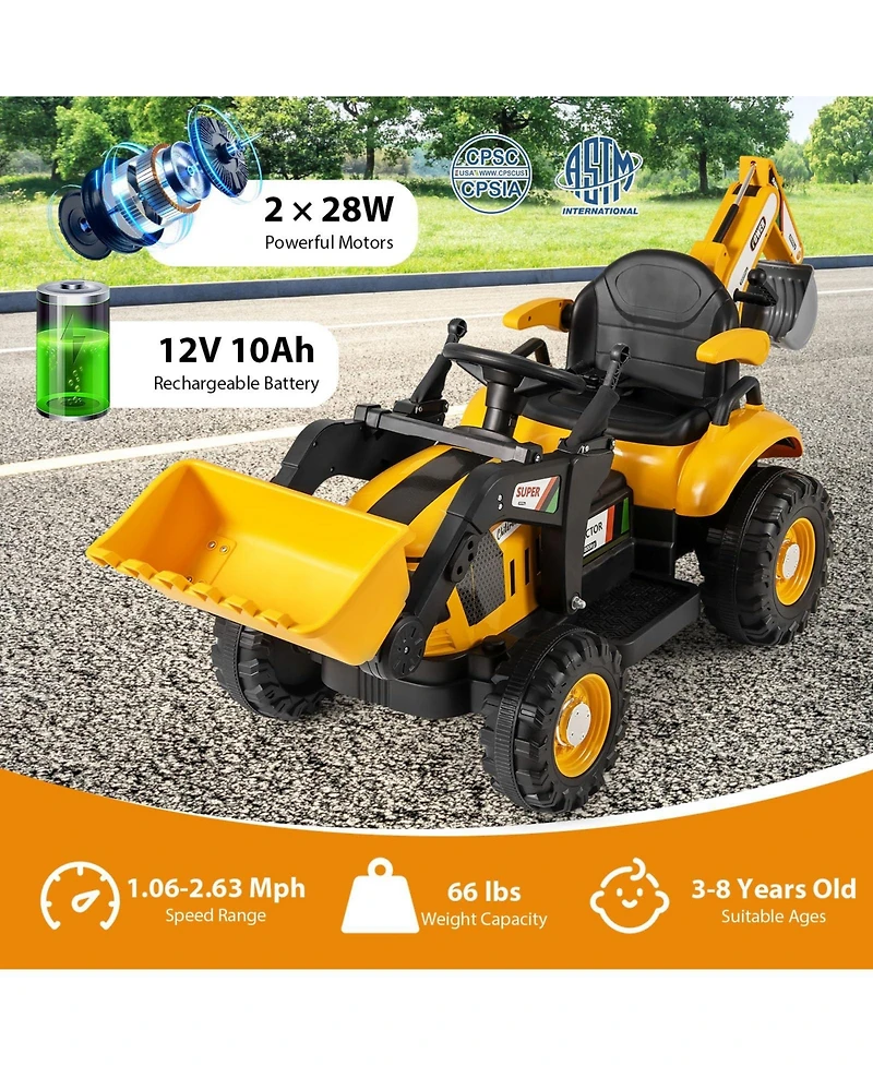 Mecale 4-in-1 Kids Ride On Tractor 12V Excavator Bulldozer With Remote Control