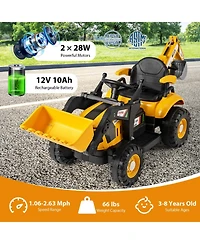 Mecale 4-in-1 Kids Ride On Tractor 12V Excavator Bulldozer With Remote Control