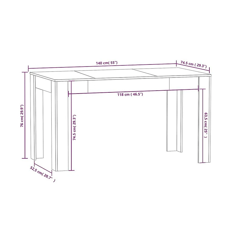 vidaXL Dining Table Sonoma Oak 55.1"x29.3"x29.9" Engineered Wood