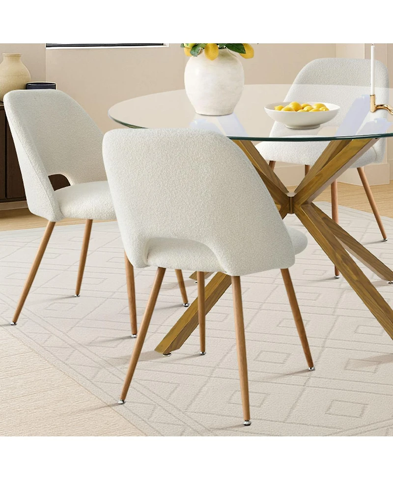 Maison Boucle Modern Round Glass 5-Piece Dining Set – Mid-Century Table & Upholstered Chairs for Small Spaces