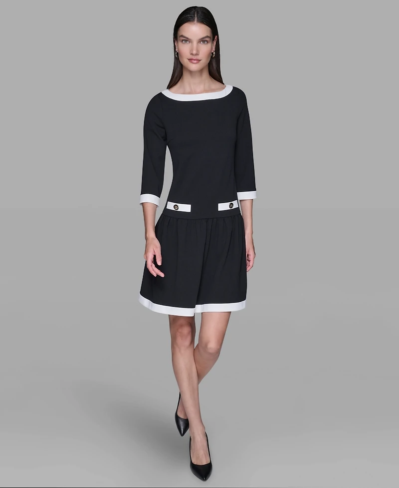 Karl Lagerfeld Paris Women's Scuba Crepe Boat Neck A-Line Dress