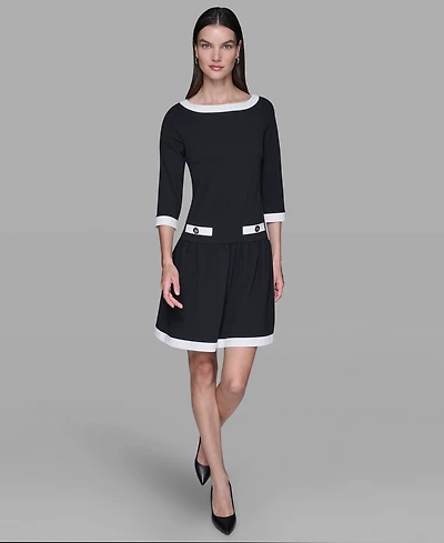 Karl Lagerfeld Paris Women's Scuba Crepe Boat Neck A-Line Dress