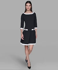 Karl Lagerfeld Paris Women's Scuba Crepe Boat Neck A-Line Dress