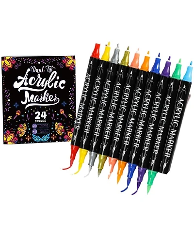 Htutwoo 24-Color Double-Headed Acrylic Marker Pen Set, Waterproof, Non-Fading, for Art, Graffiti & Non-Transparent Paper