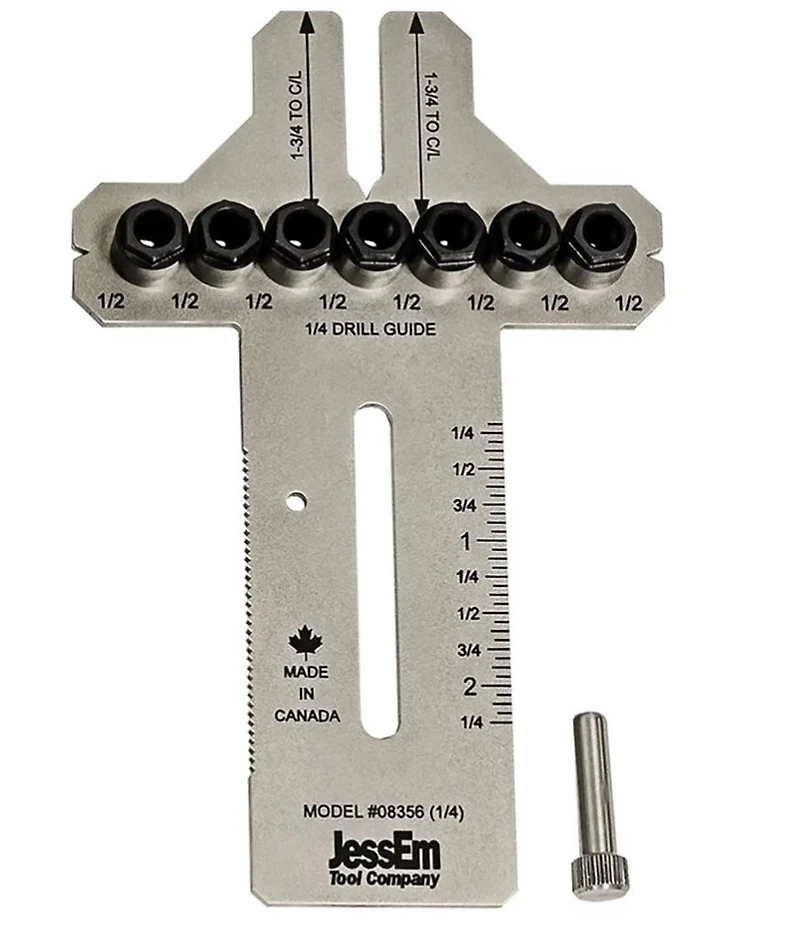 JessEm 08356 1/4" Stainless Steel Dowelling Jig with Angle Guide Precision Woodworking Joinery Tool for Edge, Face, and Corner Dowels
