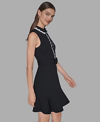 Karl Lagerfeld Paris Women's Belted Collared A-Line Dress