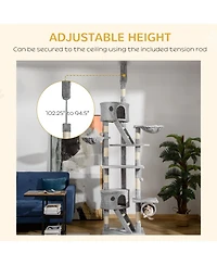 PawHut Floor to Ceiling Cat Tree, 94.5"-102.5" Adjustable Height Cat Tower
