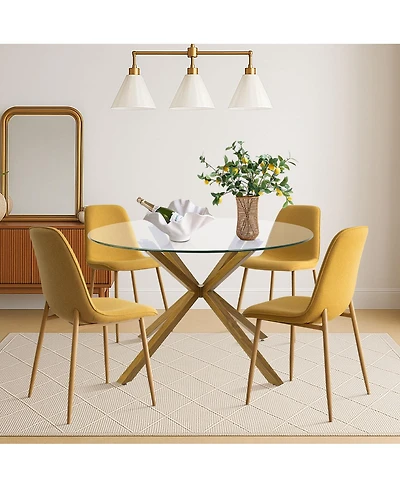 Maison Boucle 5-Piece Oak Finish Modern Round Glass Dining Set