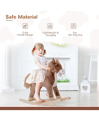 Qaba Kids Rocking Horse with Soft Plush Body & Wooden Base for Years 3+