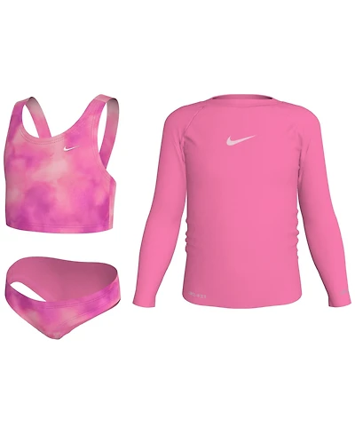 Nike Girls 4-6X Long-Sleeve Hydroguard, Top and Bottom Swimsuit, 3-Piece Set