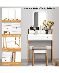 Vanity Table Set with Cushioned Stool and Large Mirror