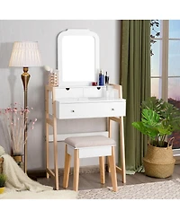 Vanity Table Set with Cushioned Stool and Large Mirror