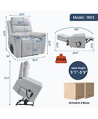 Chenille Dual Motor Infinite Position Up to 350 Lbs Power Lift Recliner Chair with 8-Point Vibration Massage and Lumbar Heating,Blue