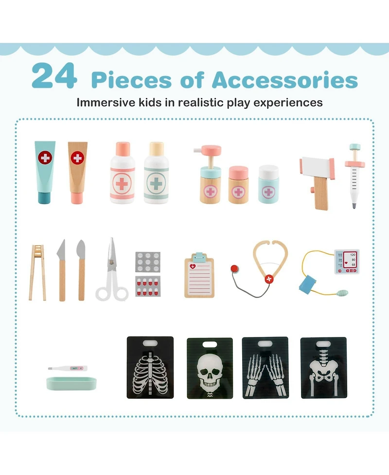 Mecale Wooden Doctor Playset with Stethoscope for Toddlers over 3 Years Old