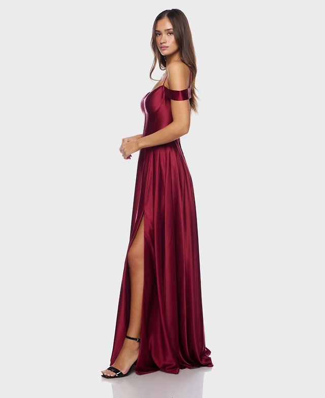 B Darlin Juniors' Off-The-Shoulder Charmeuse Dress | Dulles Town Center