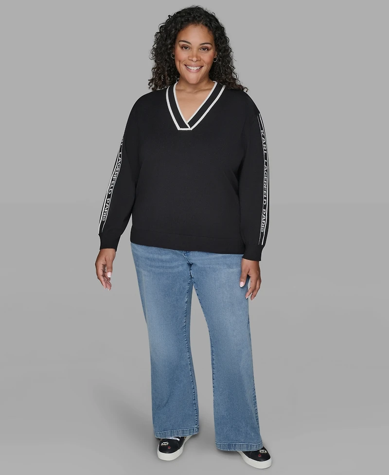 Karl Lagerfeld Paris Plus V-Neck Side Logo Sweater