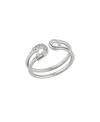 Sterling Silver Pave Jewelled Safety Pin Ring