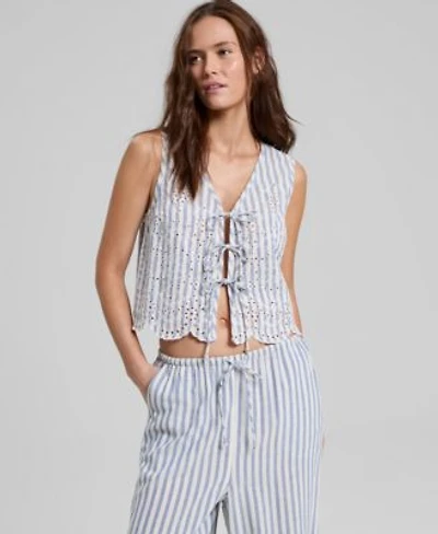 Now This Womens Striped Eyelet Vest Macys Exclusive
