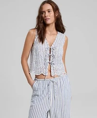 Now This Womens Striped Eyelet Vest Macys Exclusive