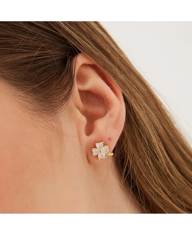 Spero London Four Leaf Clover Sterling Silver Stud Earrings - White