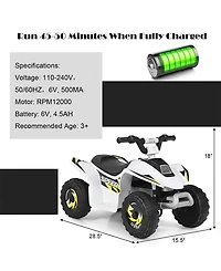Sugift 6V Kids Electric Atv 4 Wheels Ride-On Toy-White