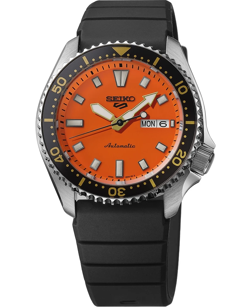 Seiko Men's 5 Sports Black Silicone Watch, 42.5mm