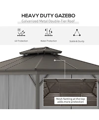 Outsunny 10' x 12' Metal Roof Hardtop Gazebo w/ Curtains & Netting,