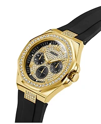 Guess Men's Gold-Tone Black Silicone Multi-Function Watch, 46mm
