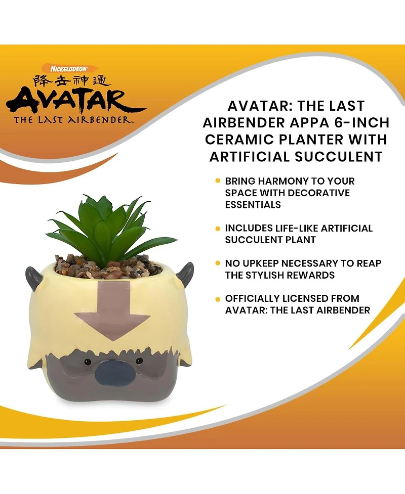 Silver Buffalo Avatar: The Last Airbender Appa 6-Inch Ceramic Planter With Artificial Succulent | Small Flower Pot, Faux Indoor Plant For Desk Shelf,