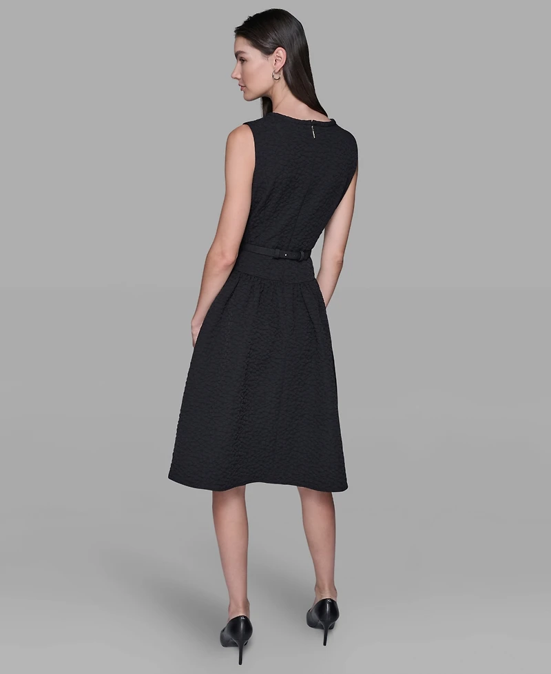 Karl Lagerfeld Paris Women's Floral Crewneck Belted Midi Dress