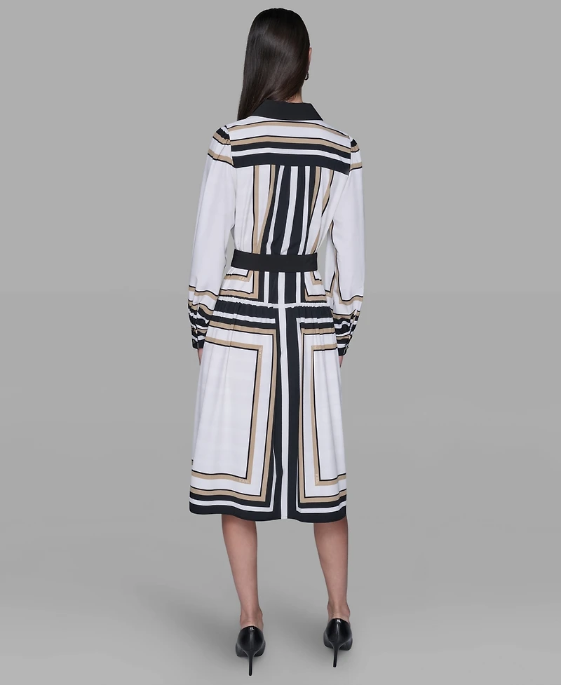 Karl Lagerfeld Paris Women's Printed Crepe Collar Shirt Dress