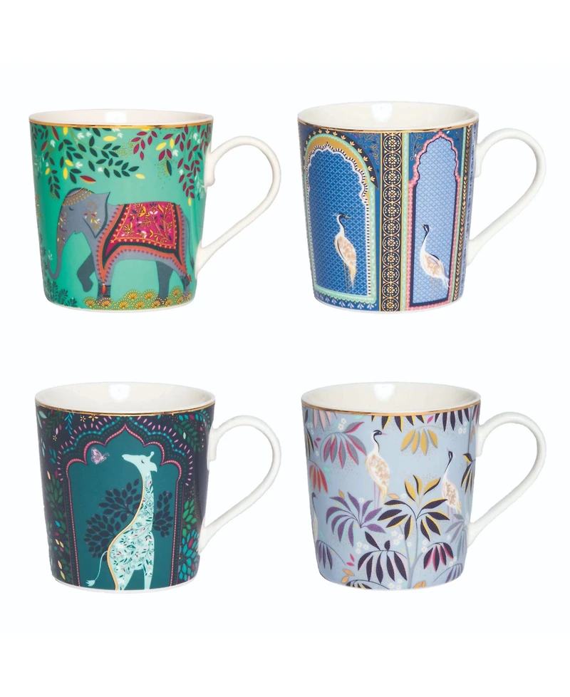 Portmeirion Sara Miller India Assorted Mugs, Set of 4, Service For 4